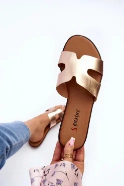 Damskie Klapki Z Wycięciem Różowe Złote Lumossa