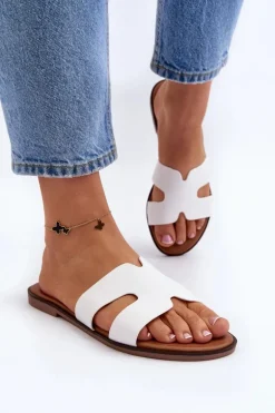 Damskie Klapki Z Wycięciem Białe Lumossa