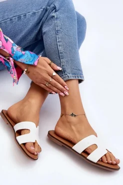 Damskie Klapki Z Wycięciem Białe Lumossa