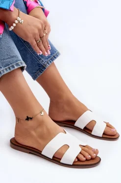 Damskie Klapki Z Wycięciem Białe Lumossa