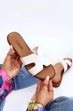 Damskie Klapki Z Wycięciem Białe Lumossa