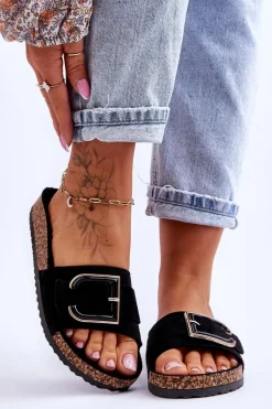 Damskie Klapki Zamszowe Na Platformie Czarne Festil