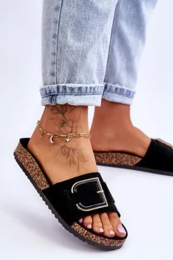 Damskie Klapki Zamszowe Na Platformie Czarne Festil