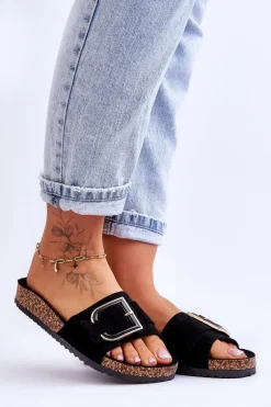 Damskie Klapki Zamszowe Na Platformie Czarne Festil