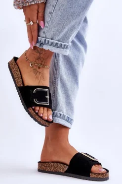 Damskie Klapki Zamszowe Na Platformie Czarne Festil