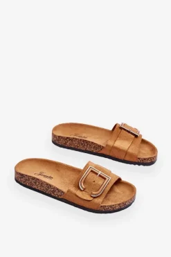 Damskie Klapki Zamszowe Na Platformie Camel Festil