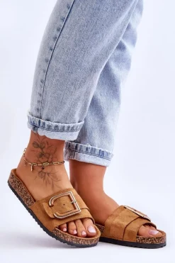 Damskie Klapki Zamszowe Na Platformie Camel Festil