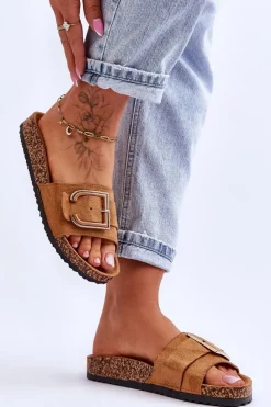 Damskie Klapki Zamszowe Na Platformie Camel Festil