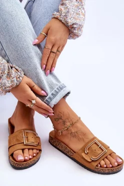 Damskie Klapki Zamszowe Na Platformie Camel Festil