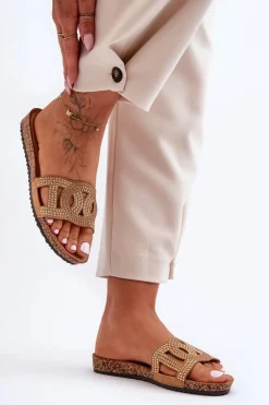 Damskie Klapki Zdobione Ćwiekami Brązowe Evelins