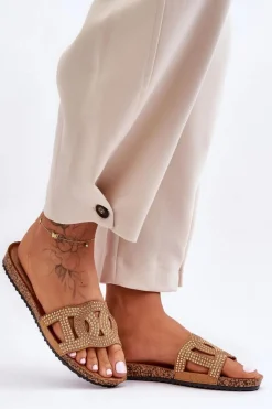 Damskie Klapki Zdobione Ćwiekami Brązowe Evelins