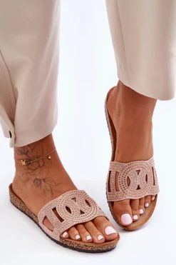 Damskie Klapki Zdobione Ćwiekami Różowe Evelins