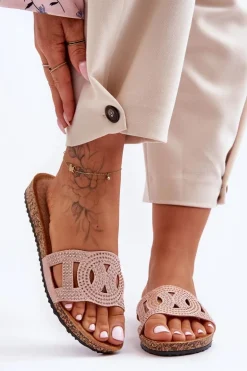 Damskie Klapki Zdobione Ćwiekami Różowe Evelins