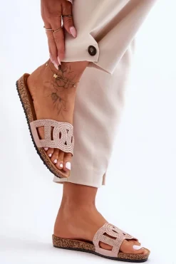 Damskie Klapki Zdobione Ćwiekami Różowe Evelins