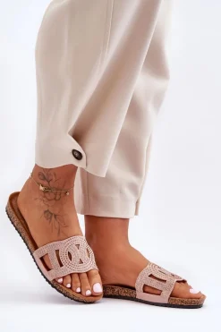 Damskie Klapki Zdobione Ćwiekami Różowe Evelins