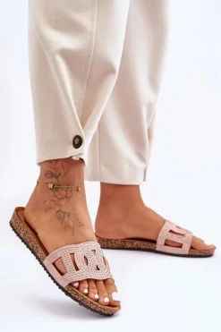 Damskie Klapki Zdobione Ćwiekami Różowe Evelins