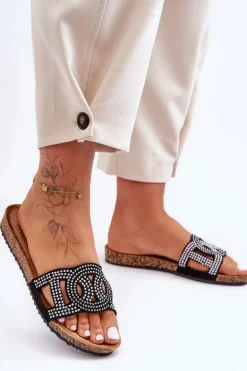 Damskie Klapki Zdobione Ćwiekami Czarne Evelins