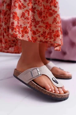 Damskie Klapki Złote Japonki Baisan