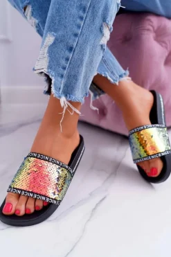 Damskie Klapki Złote Opalizujące Nice