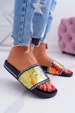 Damskie Klapki Złote Opalizujące Nice