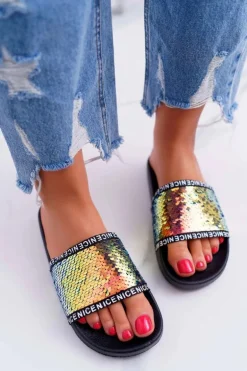 Damskie Klapki Złote Opalizujące Nice