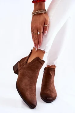 Damskie Klasyczne Botki Na Suwak Brązowe Ellene