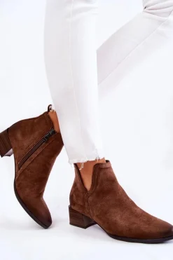 Damskie Klasyczne Botki Na Suwak Brązowe Ellene