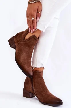 Damskie Klasyczne Botki Na Suwak Brązowe Ellene