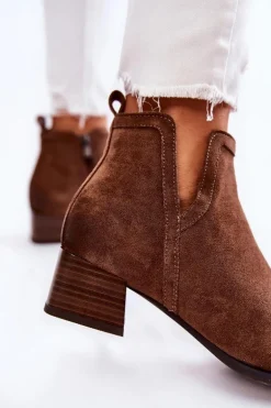 Damskie Klasyczne Botki Na Suwak Brązowe Ellene