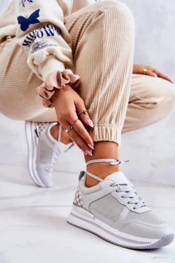 Damskie Klasyczne Buty Sportowe Na Koturnie Szare Advanced