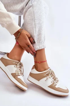Damskie Klasyczne Buty Sportowe Podwójnie Sznurowane Biało-Beżowe Jella
