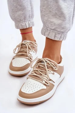 Damskie Klasyczne Buty Sportowe Podwójnie Sznurowane Biało-Beżowe Jella