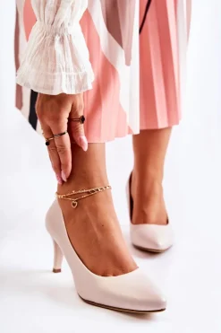 Damskie Klasyczne Czółenka Perłowe Beżowe Semprella