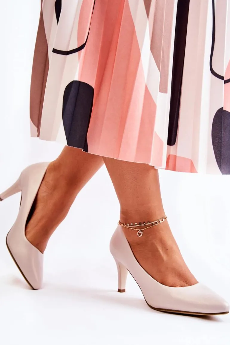 Damskie Klasyczne Czółenka Perłowe Beżowe Semprella