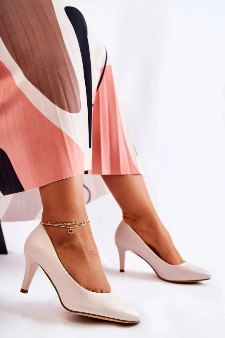 Damskie Klasyczne Czółenka Perłowe Beżowe Semprella