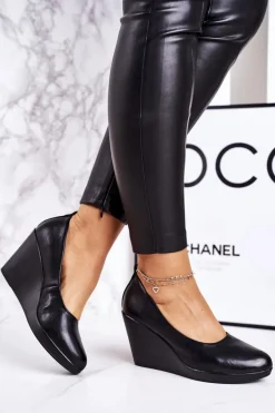 Damskie Klasyczne Czółenka Na Koturnie Czarne Ivonne