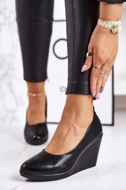 Damskie Klasyczne Czółenka Na Koturnie Czarne Ivonne