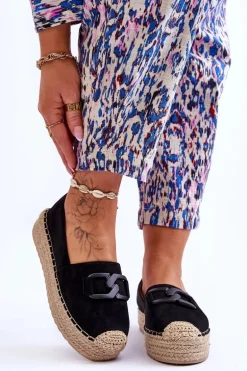 Damskie Klasyczne Espadryle Na Platformie Czarne Maurine