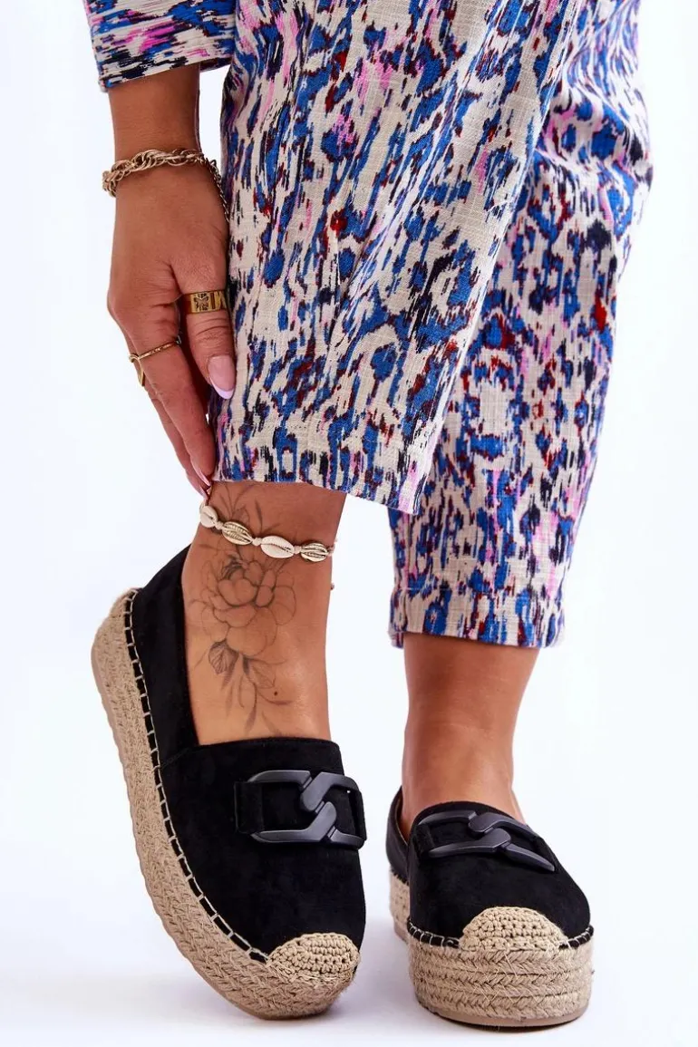 Damskie Klasyczne Espadryle Na Platformie Czarne Maurine