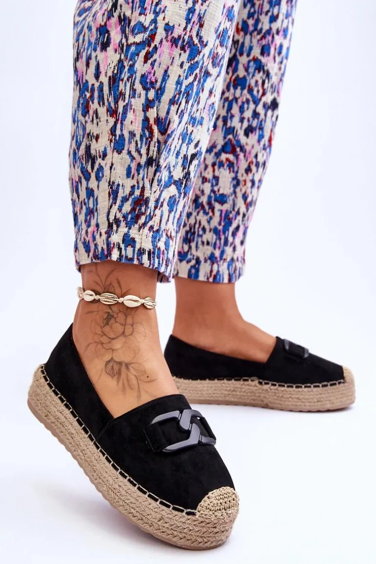 Damskie Klasyczne Espadryle Na Platformie Czarne Maurine