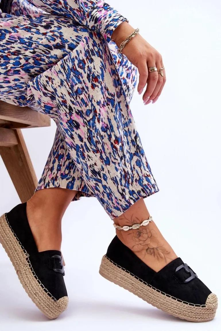 Damskie Klasyczne Espadryle Na Platformie Czarne Maurine