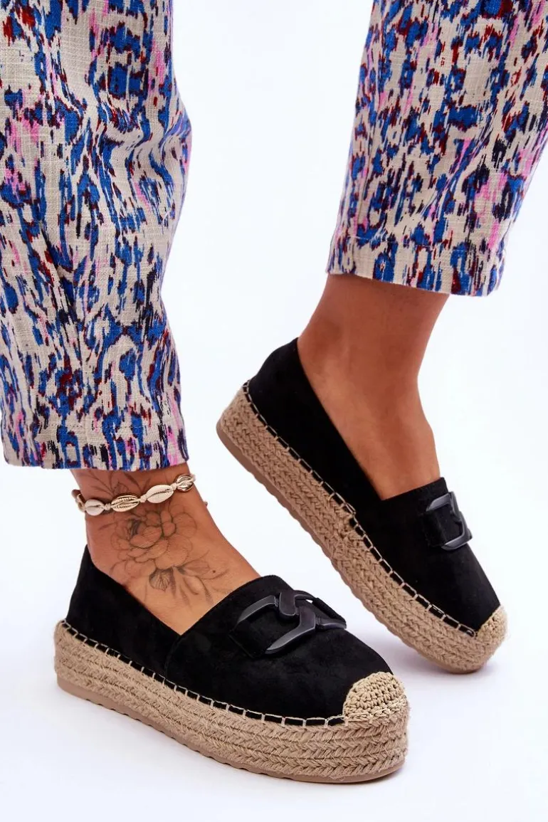 Damskie Klasyczne Espadryle Na Platformie Czarne Maurine