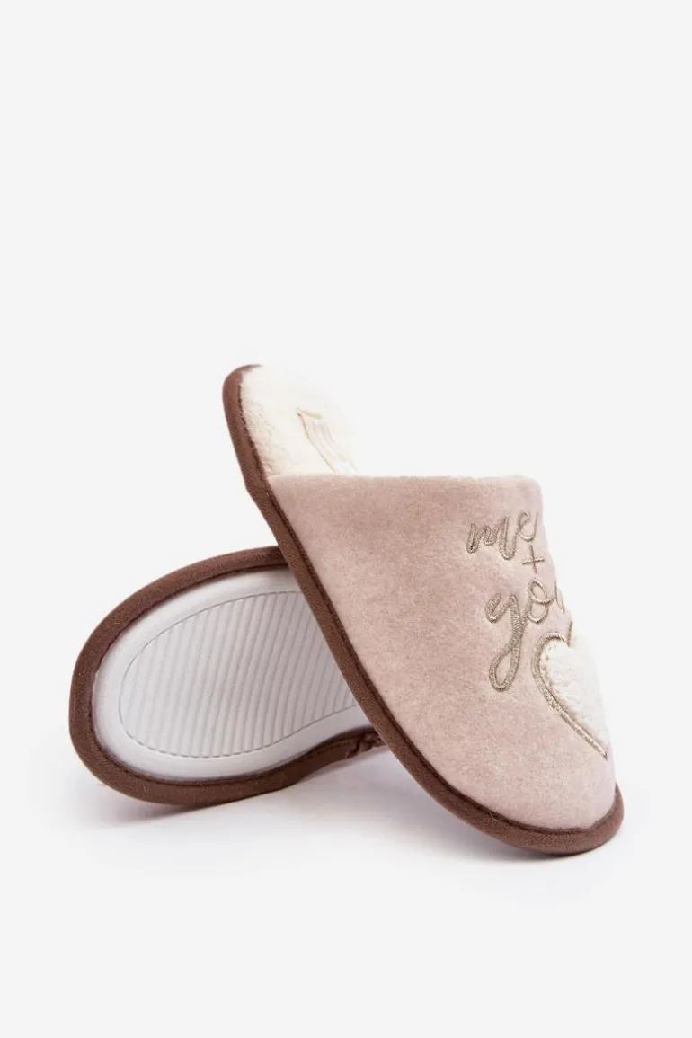 Damskie Klasyczne Kapcie Wsuwane Ocieplane Beżowe Mabira