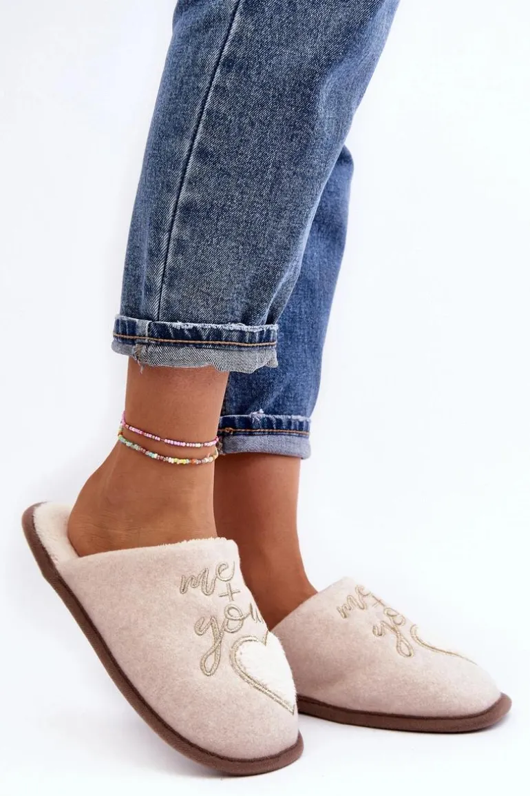 Damskie Klasyczne Kapcie Wsuwane Ocieplane Beżowe Mabira