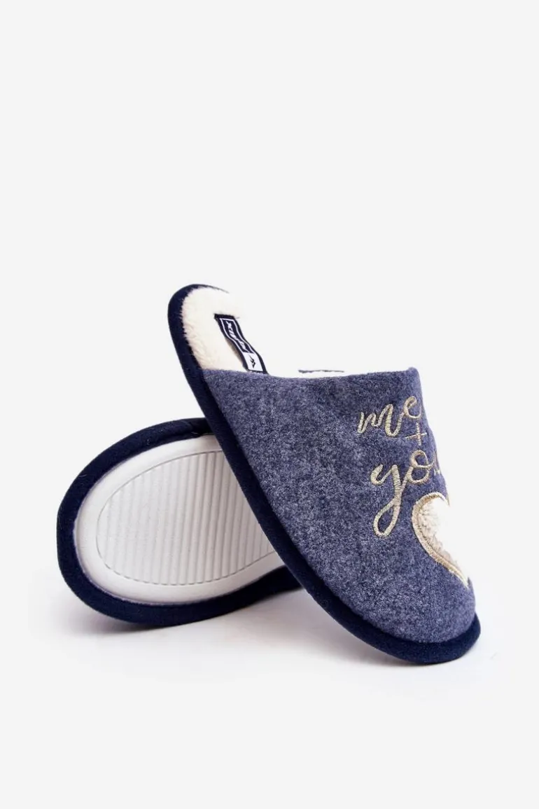 Damskie Klasyczne Kapcie Wsuwane Ocieplane Niebieskie Mabira