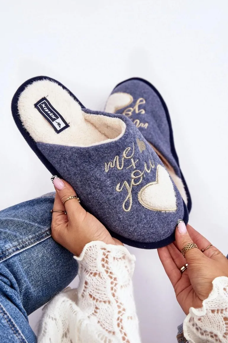 Damskie Klasyczne Kapcie Wsuwane Ocieplane Niebieskie Mabira