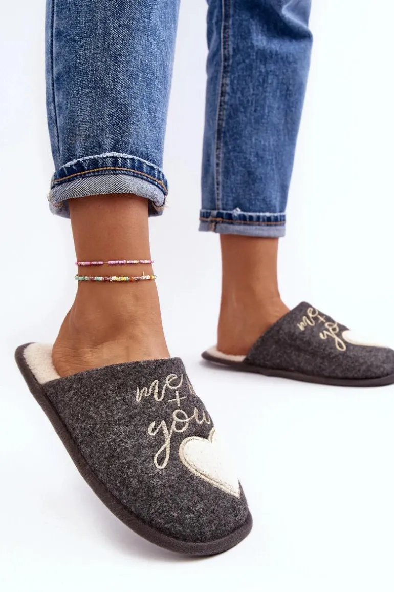 Damskie Klasyczne Kapcie Wsuwane Ocieplane Szare Mabira