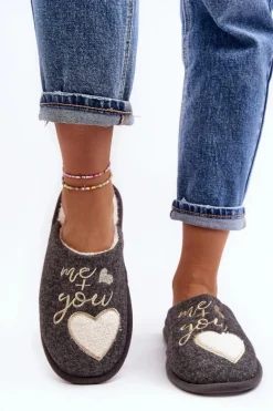 Damskie Klasyczne Kapcie Wsuwane Ocieplane Szare Mabira