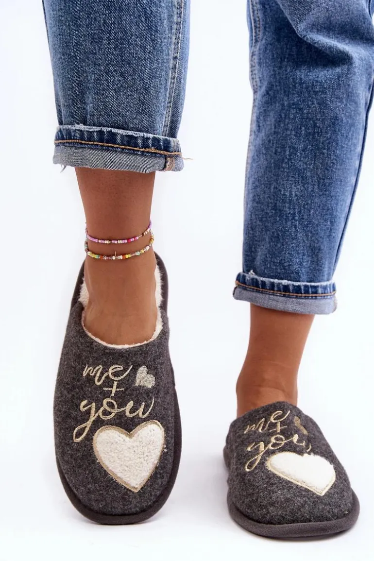 Damskie Klasyczne Kapcie Wsuwane Ocieplane Szare Mabira