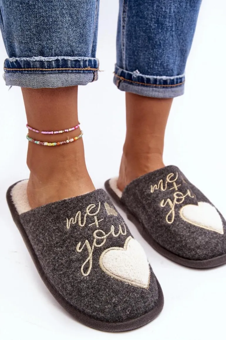 Damskie Klasyczne Kapcie Wsuwane Ocieplane Szare Mabira